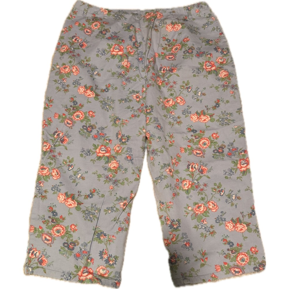 Crazy Horse Liz Claiborne Floral Cropped Pants Blue Orange Rose Cotton Womens 12
